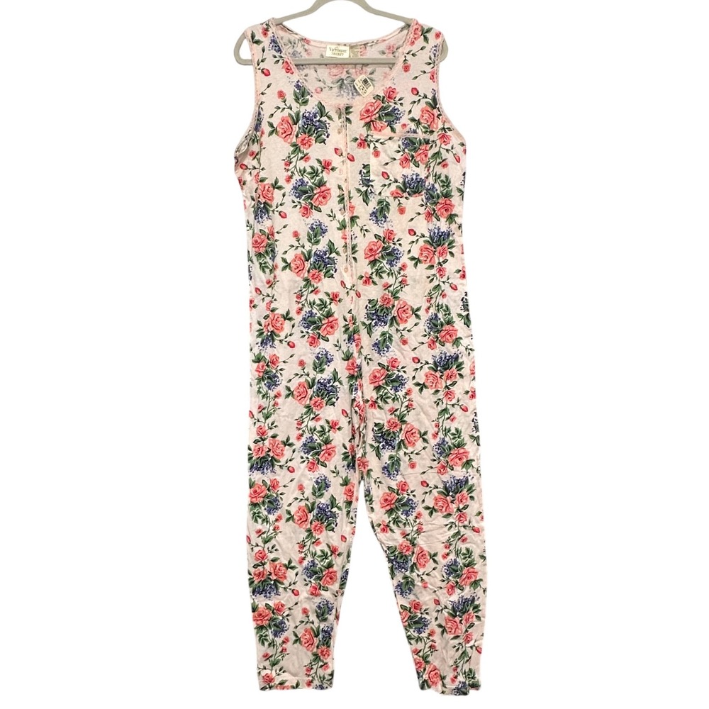 Victoria's Secret Jumpsuit M/L Pink Floral Gold Label Vtg 90s NWT Lounge HTF